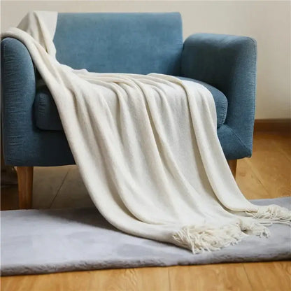 Knitted cashmere siesta blanket bedroom pastel fringed throw