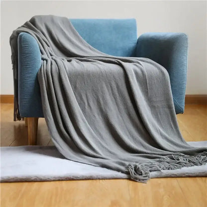 Knitted cashmere siesta blanket bedroom pastel fringed throw