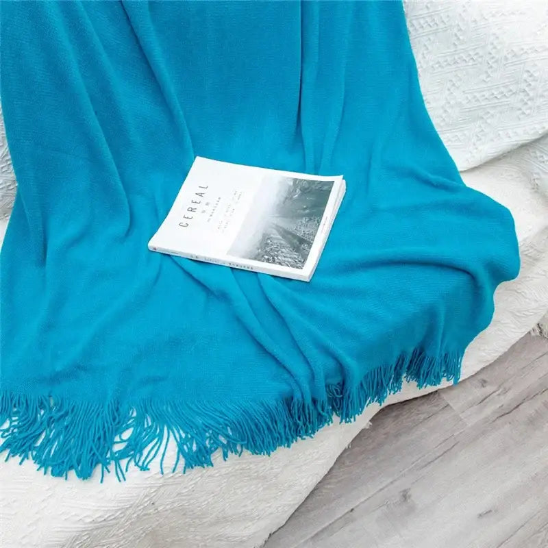Knitted cashmere siesta blanket bedroom pastel fringed throw