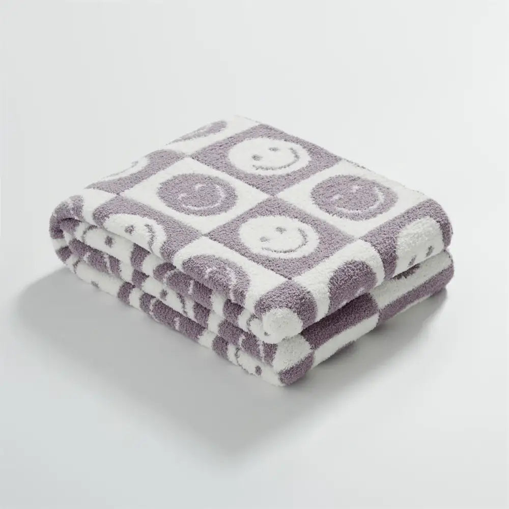 Knitted checkboard smile face gray & white blanket bedroom throw
