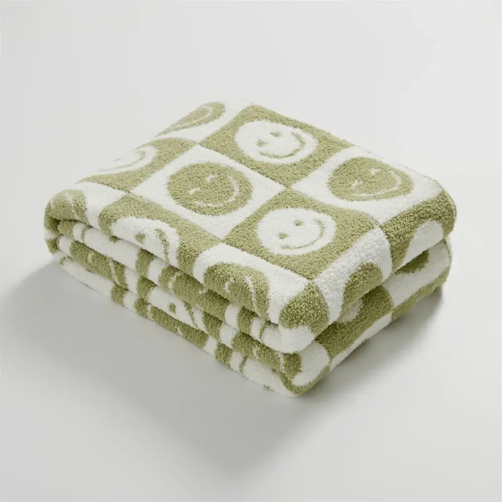 Knitted checkboard smile face gray & white blanket bedroom throw