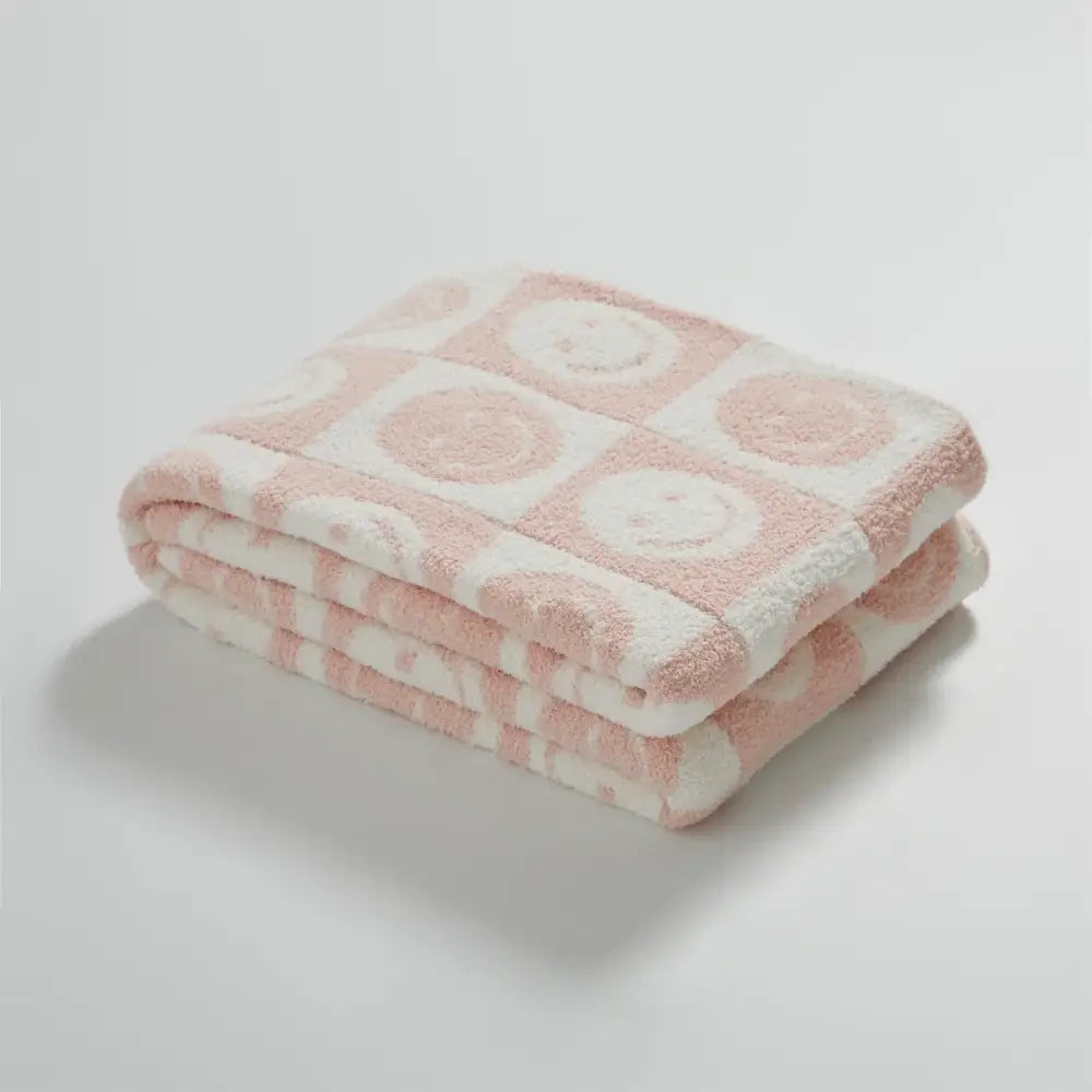 Knitted checkboard smile face gray & white blanket bedroom throw