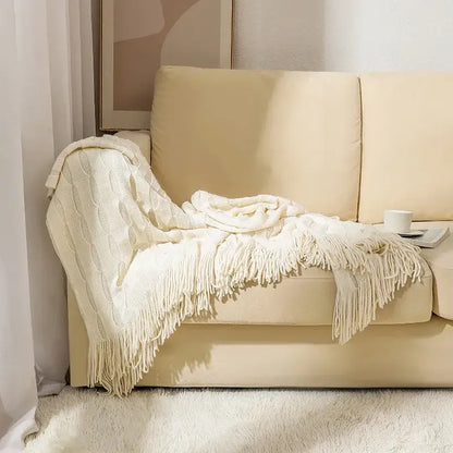 Knitted geometric throw blanket bedroom textured pastel softness
