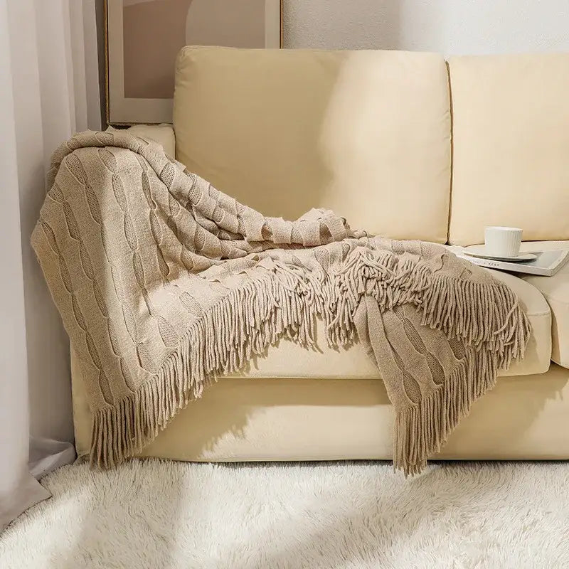 Knitted geometric throw blanket bedroom textured pastel softness