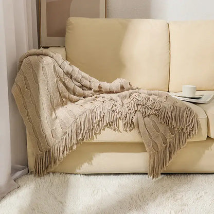 Knitted geometric throw blanket bedroom textured pastel softness