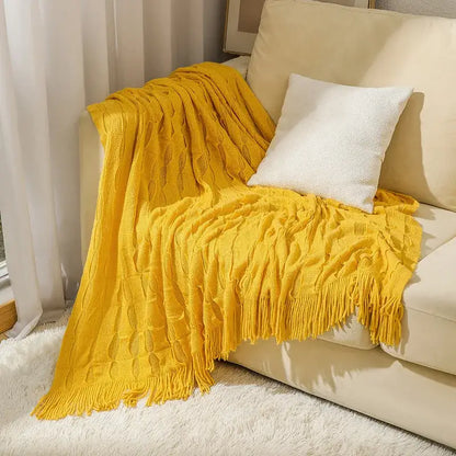 Knitted geometric throw blanket bedroom textured pastel softness