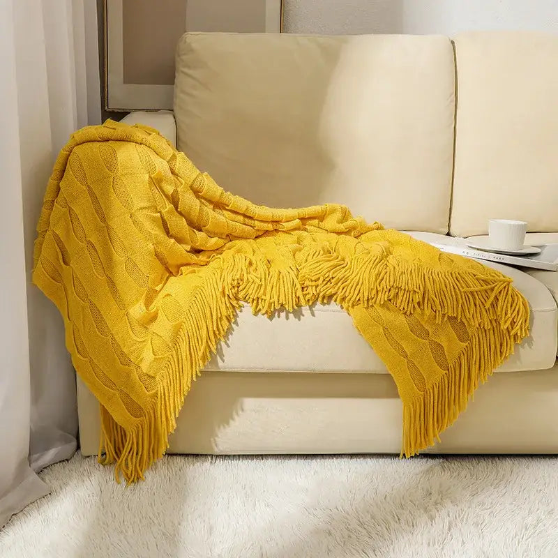 Knitted geometric throw blanket bedroom textured pastel softness