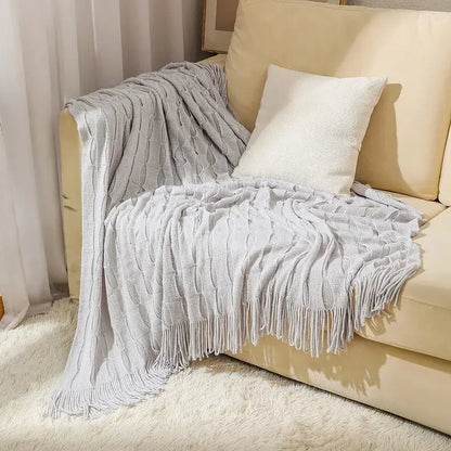 Knitted geometric throw blanket bedroom textured pastel softness