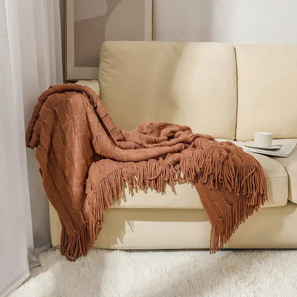 Knitted geometric throw blanket bedroom textured pastel softness