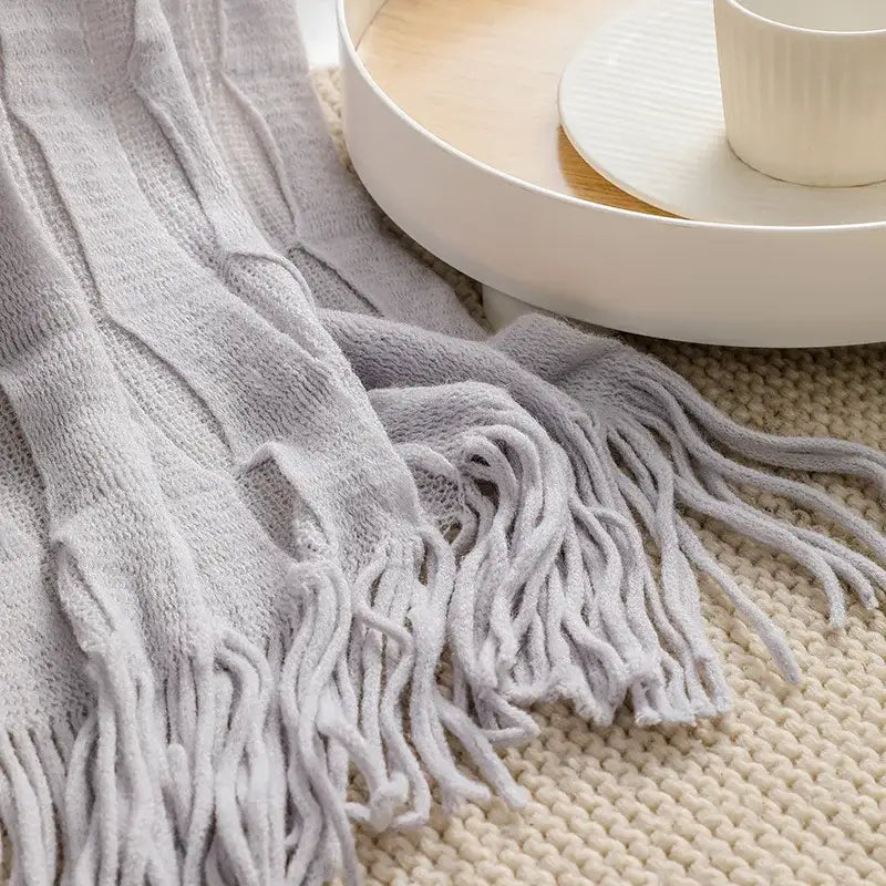 Knitted geometric throw blanket bedroom textured pastel softness