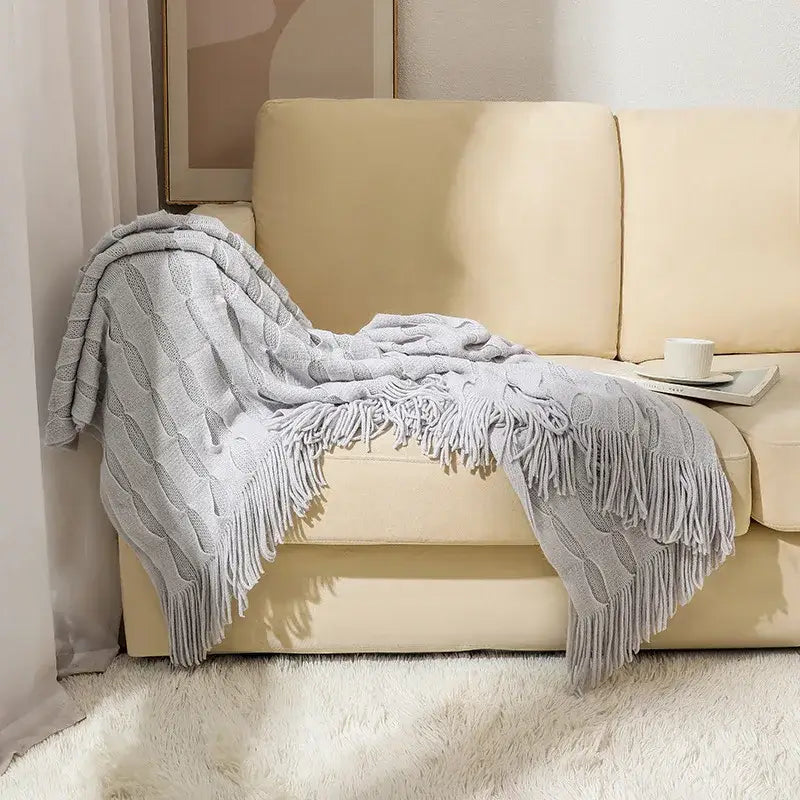 Knitted geometric throw blanket bedroom textured pastel softness