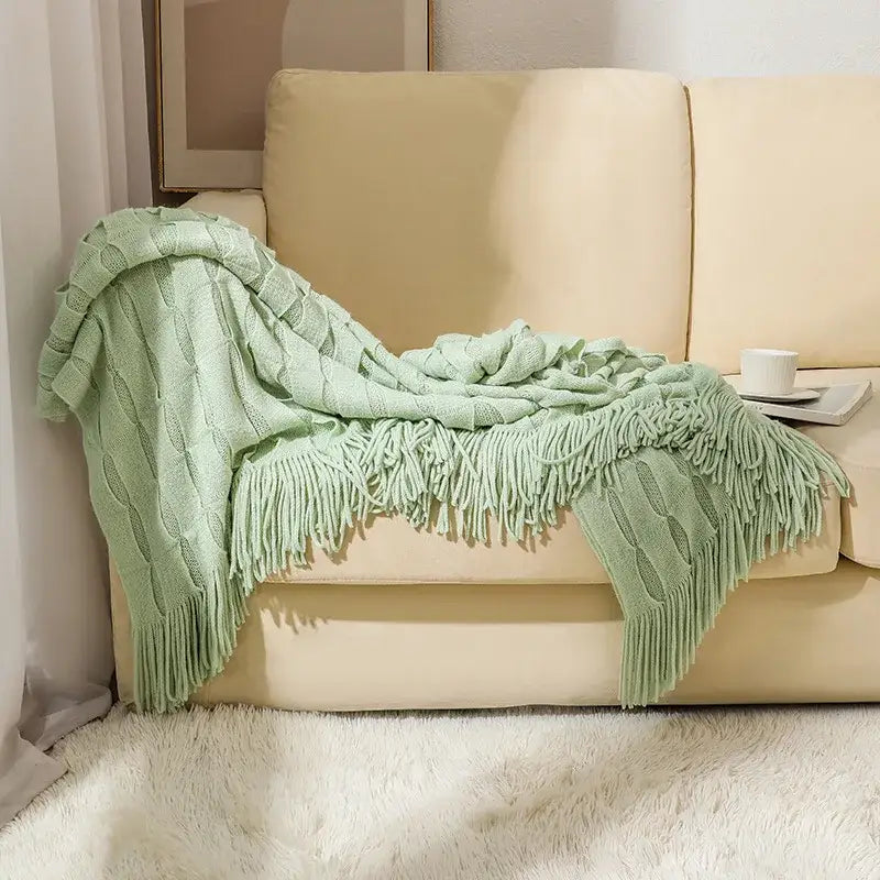 Knitted geometric throw blanket bedroom textured pastel softness