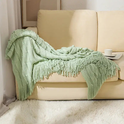 Knitted geometric throw blanket bedroom textured pastel softness