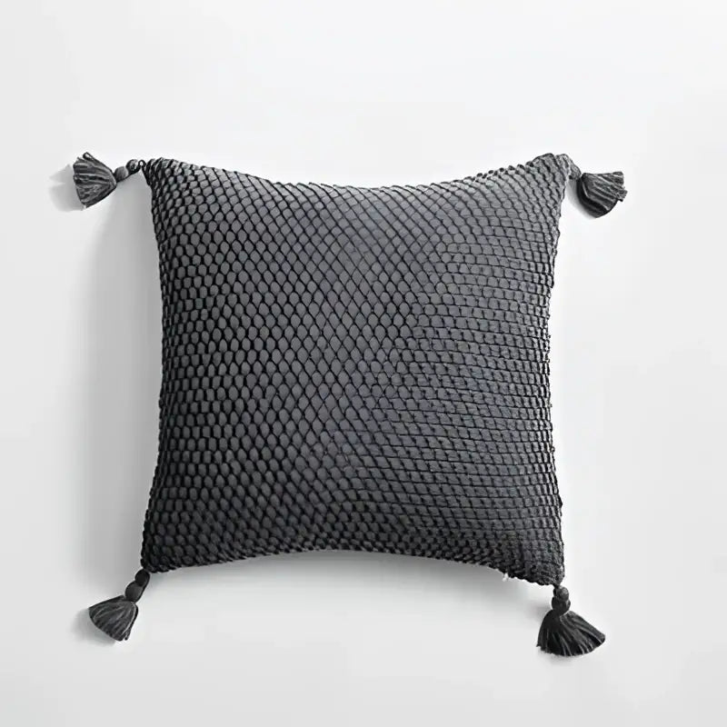Knitted grey ivory geometric pillow cover set living room tassels