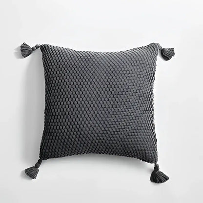 Knitted grey ivory geometric pillow cover set living room tassels