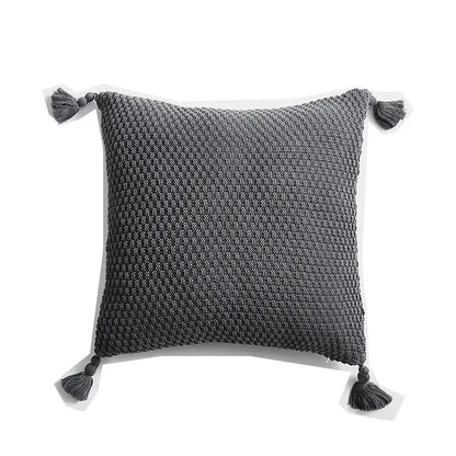 Knitted grey ivory geometric pillow cover set living room tassels