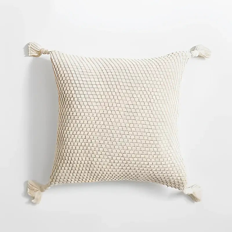 Knitted grey ivory geometric pillow cover set living room tassels