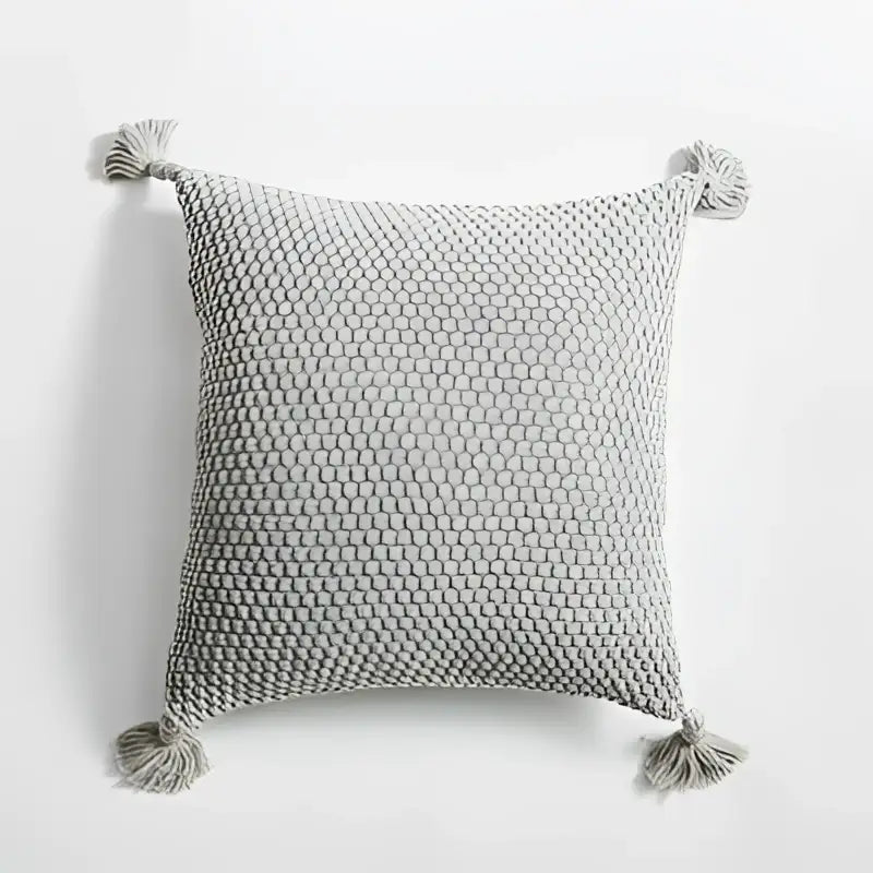 Knitted grey ivory geometric pillow cover set living room tassels