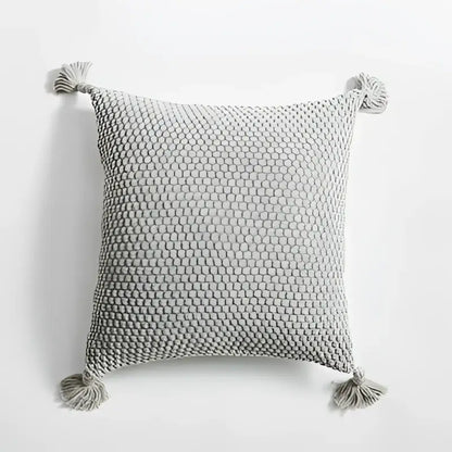 Knitted grey ivory geometric pillow cover set living room tassels