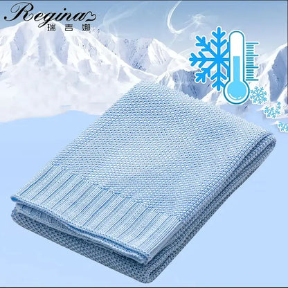 Knitted light blue bamboo baby blankets nursery breathable quilt