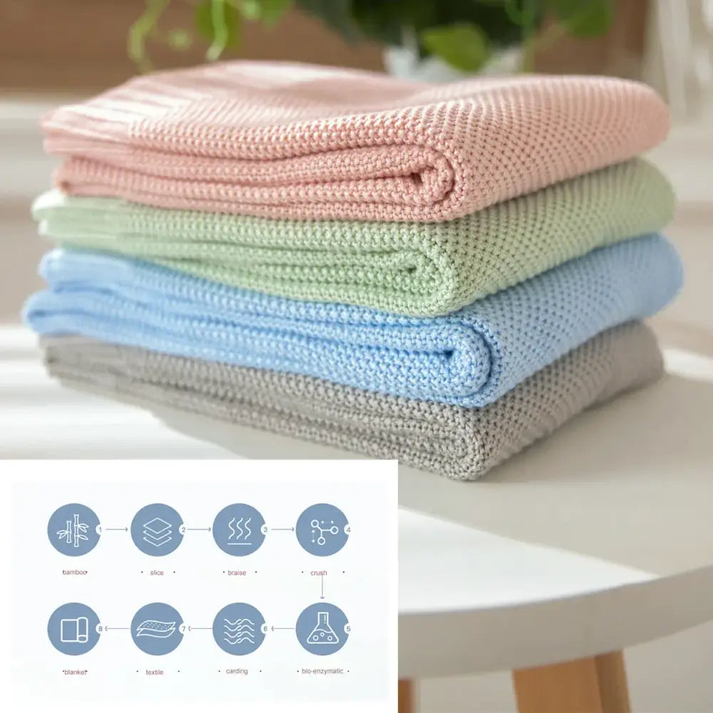 Knitted light blue bamboo baby blankets nursery breathable quilt