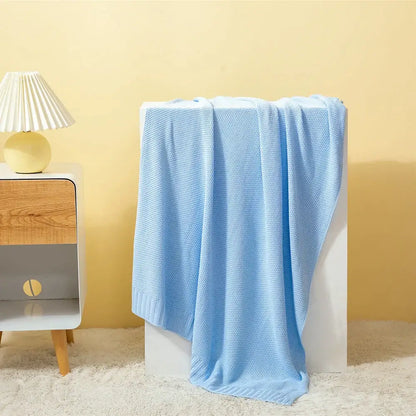 Knitted light blue bamboo baby blankets nursery breathable quilt