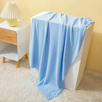 Knitted light blue bamboo baby blankets nursery breathable quilt
