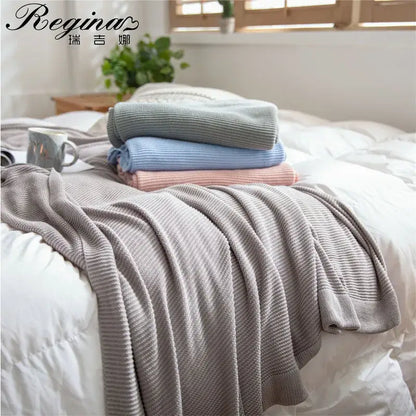 Knitted light blue bamboo cooling throw blanket – bedroom bedding