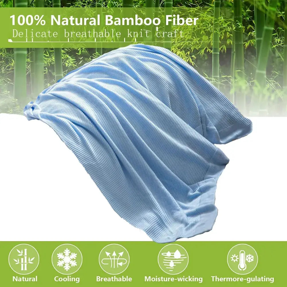 Knitted light blue bamboo cooling throw blanket – bedroom bedding
