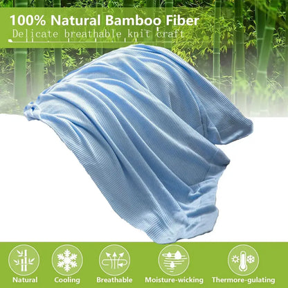 Knitted light blue bamboo cooling throw blanket – bedroom bedding
