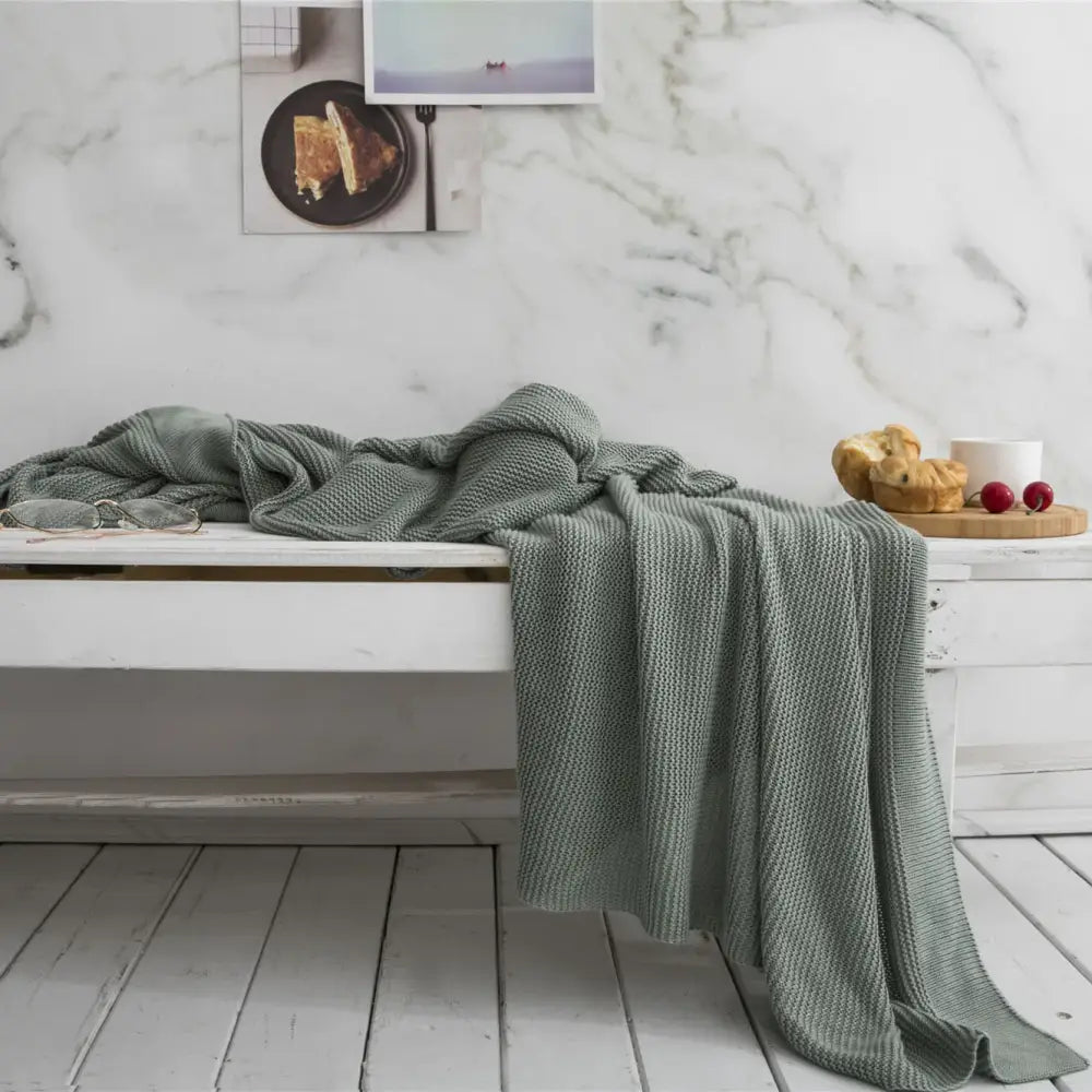 Knitted light blue bamboo cooling throw blanket – bedroom bedding