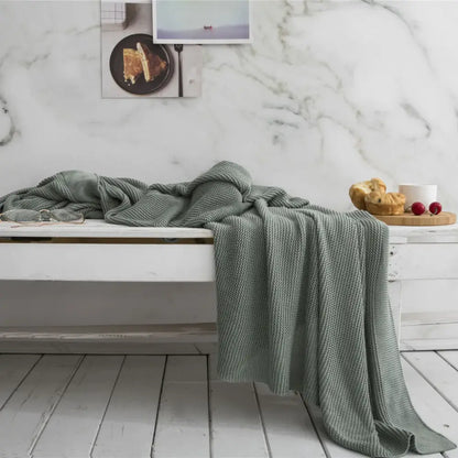Knitted light blue bamboo cooling throw blanket – bedroom bedding