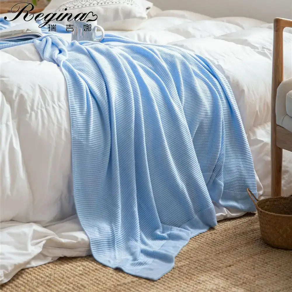 Knitted light blue bamboo cooling throw blanket – bedroom bedding