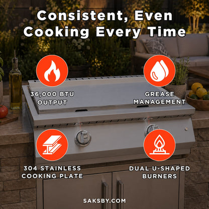 KoKoMo Grills 30-Inch Professional 36K BTU Griddle Outdoor Kitchen Flat Grill With Illuminated Control Knobs (SAK28914)