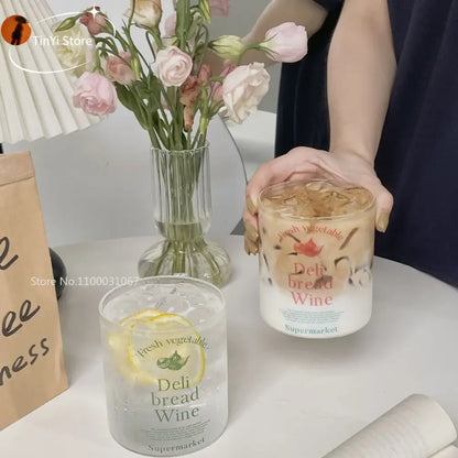 Korean frosted glass cups – kitchen fresh deli graphic tumbler