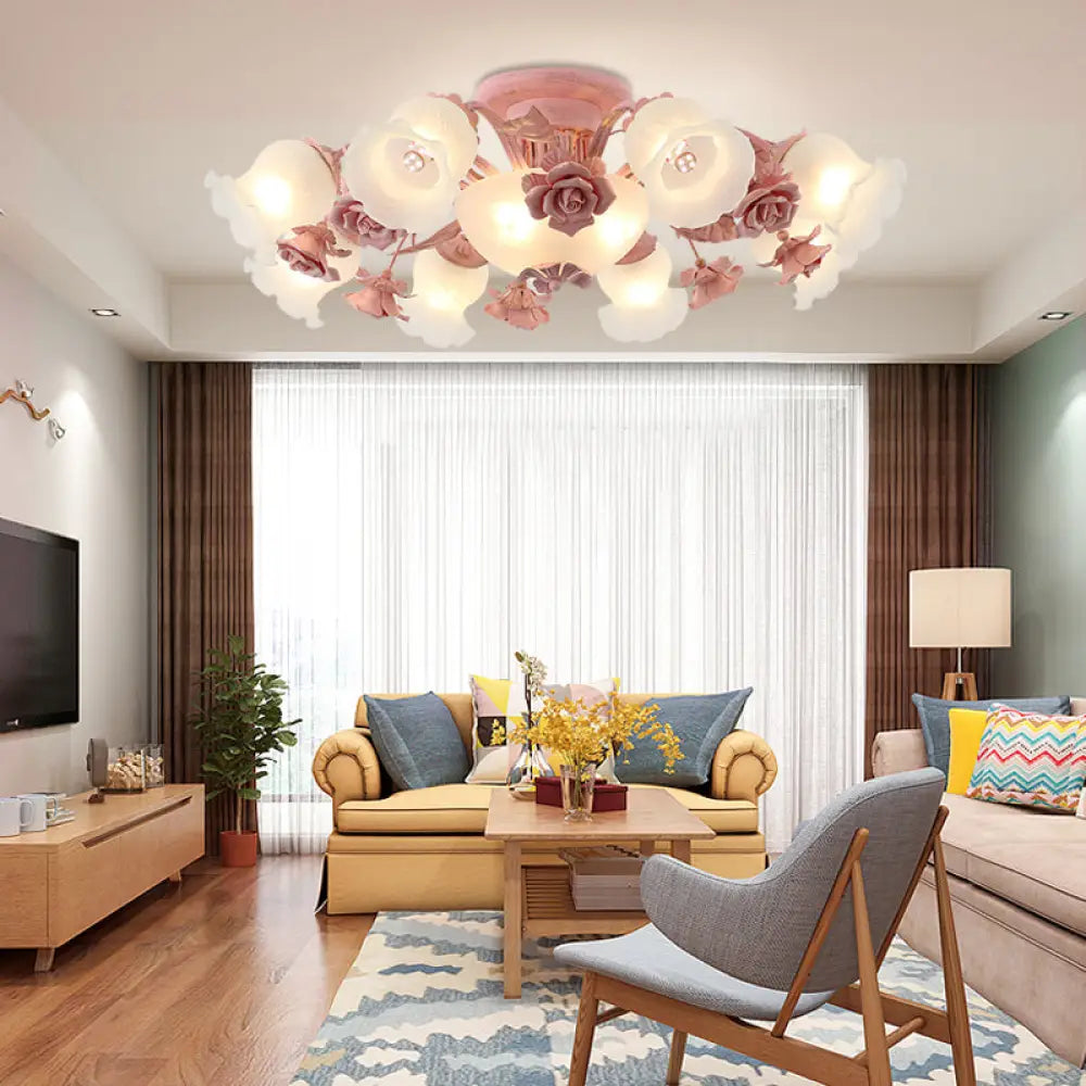 DecorBites™ Korean Garden Flower Frost Glass Ceiling Mounted Light for Bedroom