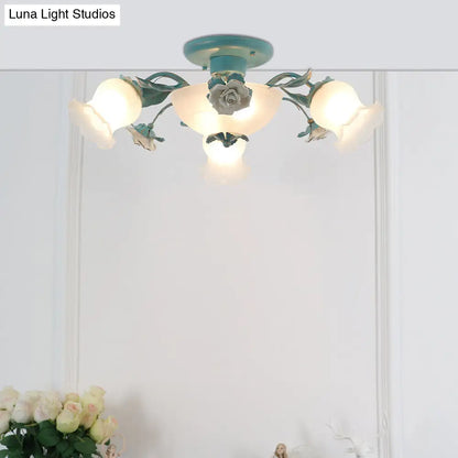 DecorBites™ Korean Garden Flower Frost Glass Ceiling Mounted Light for Bedroom