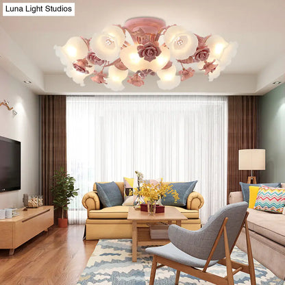 DecorBites™ Korean Garden Flower Frost Glass Ceiling Mounted Light for Bedroom