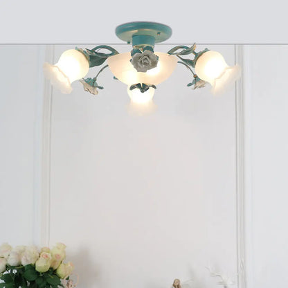 DecorBites™ Korean Garden Flower Frost Glass Ceiling Mounted Light for Bedroom