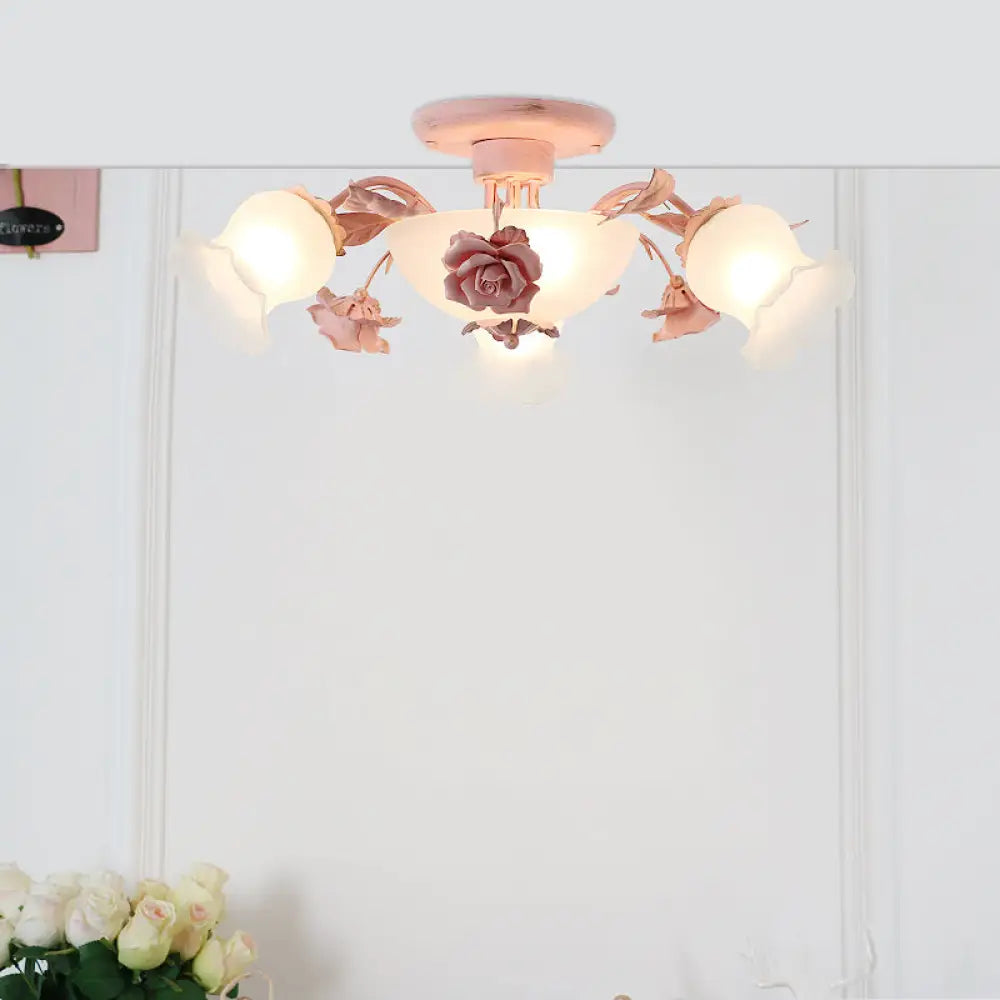 DecorBites™ Korean Garden Flower Frost Glass Ceiling Mounted Light for Bedroom