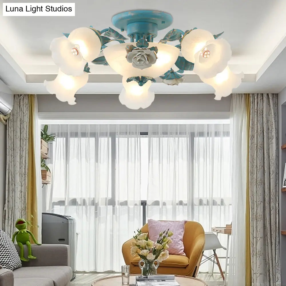 DecorBites™ Korean Garden Flower Frost Glass Ceiling Mounted Light for Bedroom