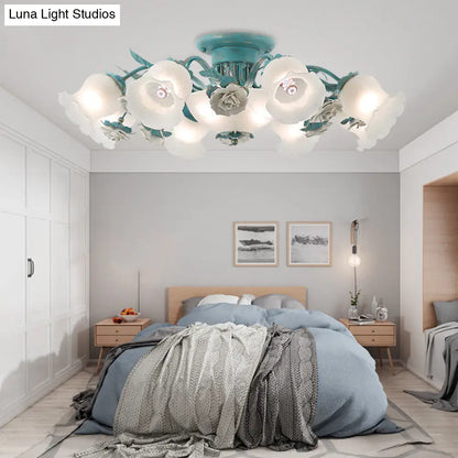 DecorBites™ Korean Garden Flower Frost Glass Ceiling Mounted Light for Bedroom