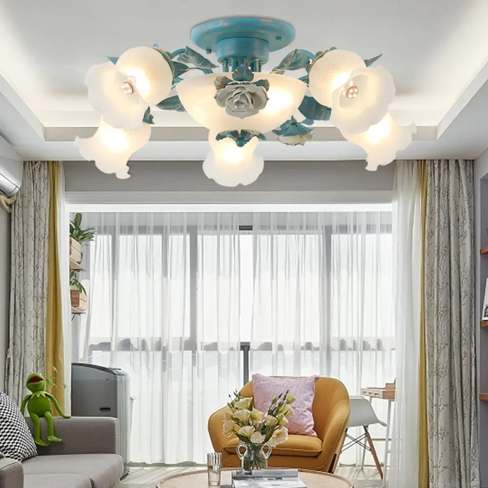DecorBites™ Korean Garden Flower Frost Glass Ceiling Mounted Light for Bedroom