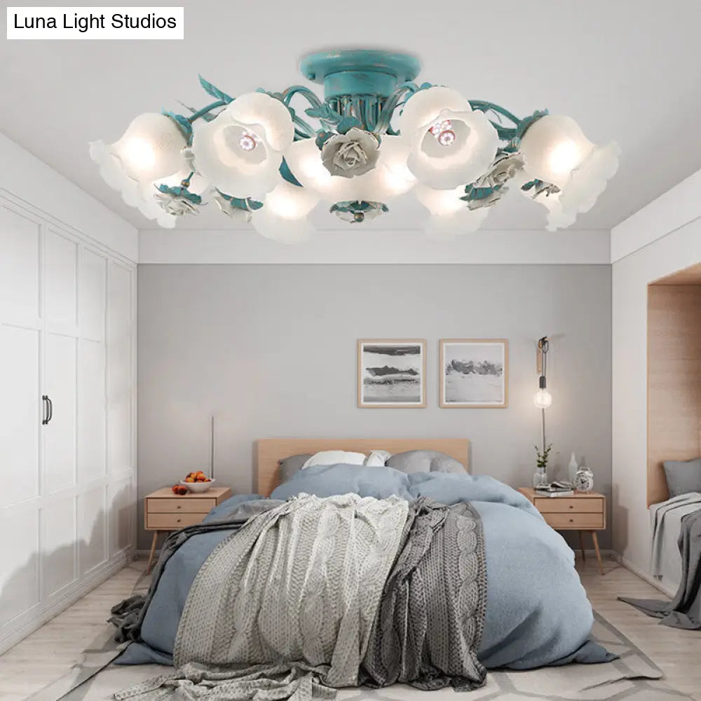 DecorBites™ Korean Garden Flower Frost Glass Ceiling Mounted Light for Bedroom