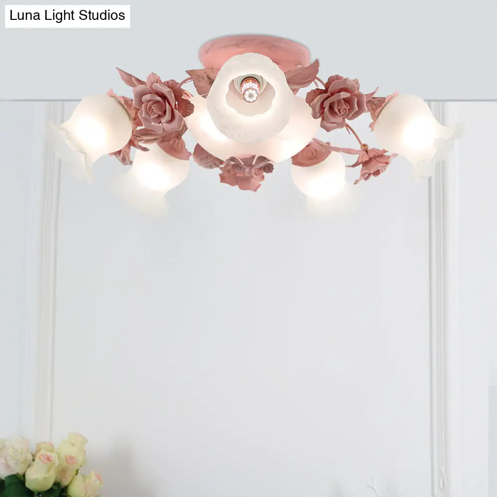 DecorBites™ Korean Garden Flower Frost Glass Ceiling Mounted Light for Bedroom