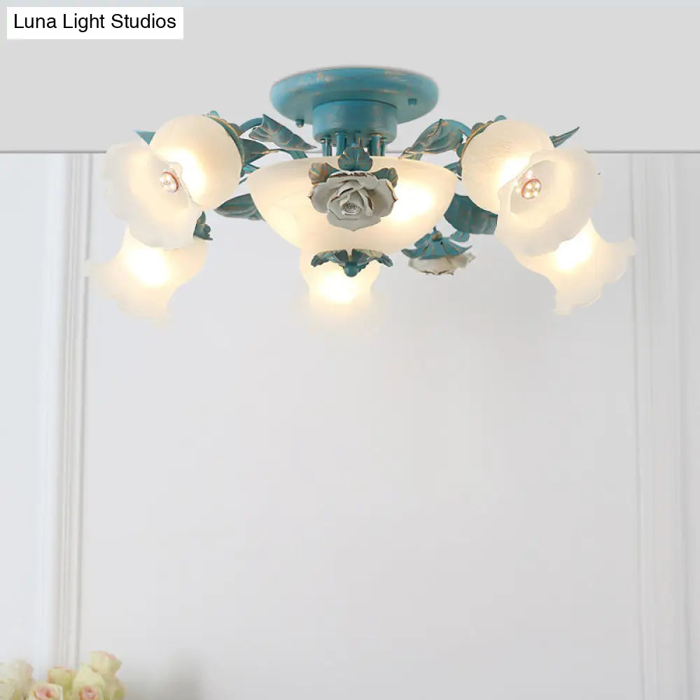 DecorBites™ Korean Garden Flower Frost Glass Ceiling Mounted Light for Bedroom