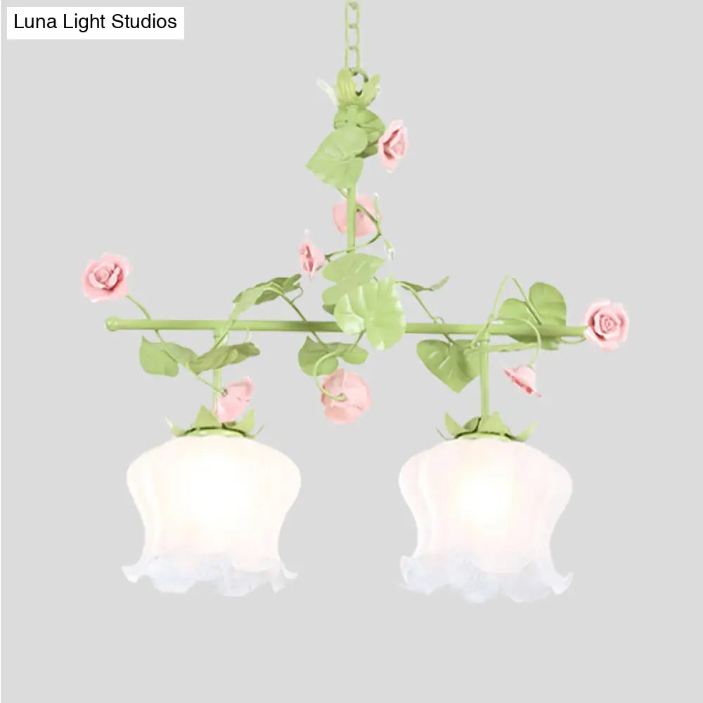 DecorBites™ Korean Garden Hanging Light Fixture with White Glass and Floral Design