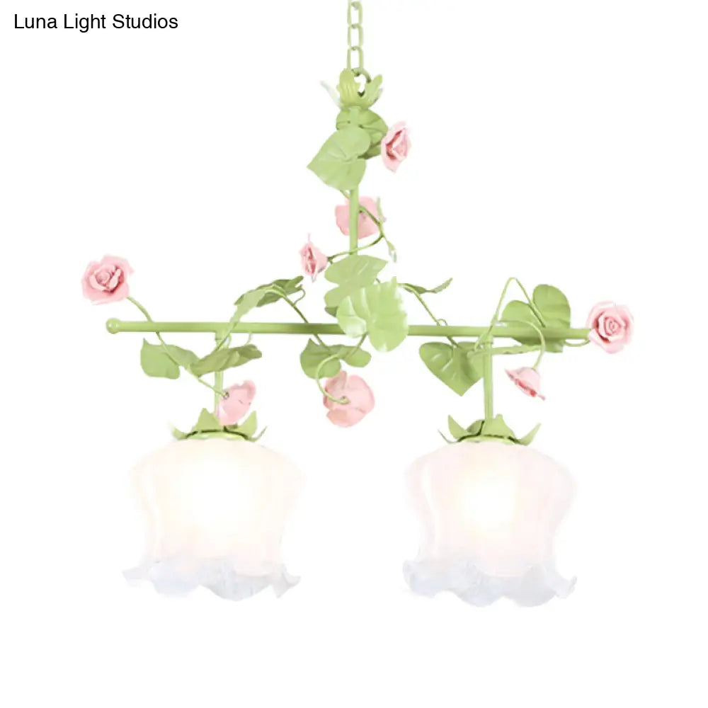 DecorBites™ Korean Garden Hanging Light Fixture with White Glass and Floral Design