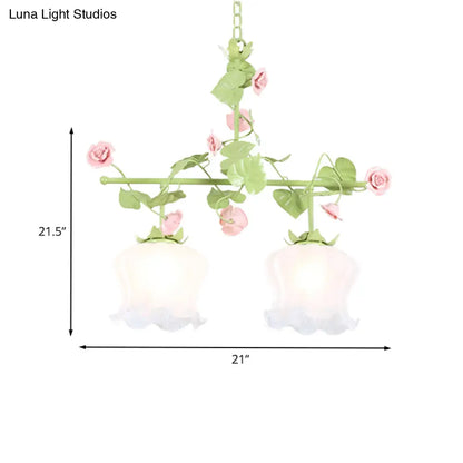 DecorBites™ Korean Garden Hanging Light Fixture with White Glass and Floral Design