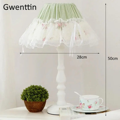 Korean lace princess white table lamp bedroom floral light